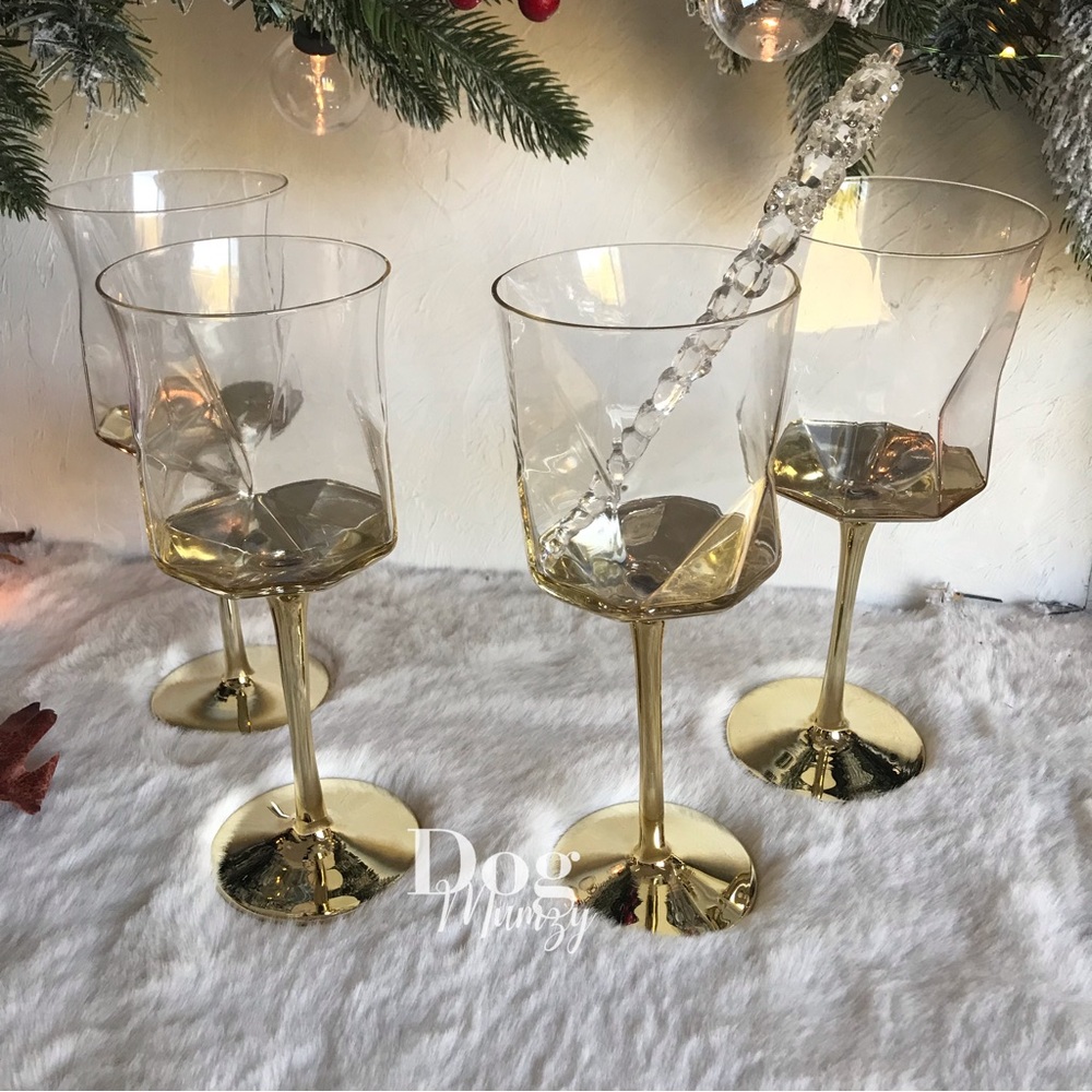 4 Luxe Habitat Yellow Gold Jewel Shaped Wine Glass Box Set